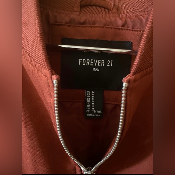 Forever 21 Men Bomber Jacket - dark rust / light maroon - mens size M - Picture 2 of 5